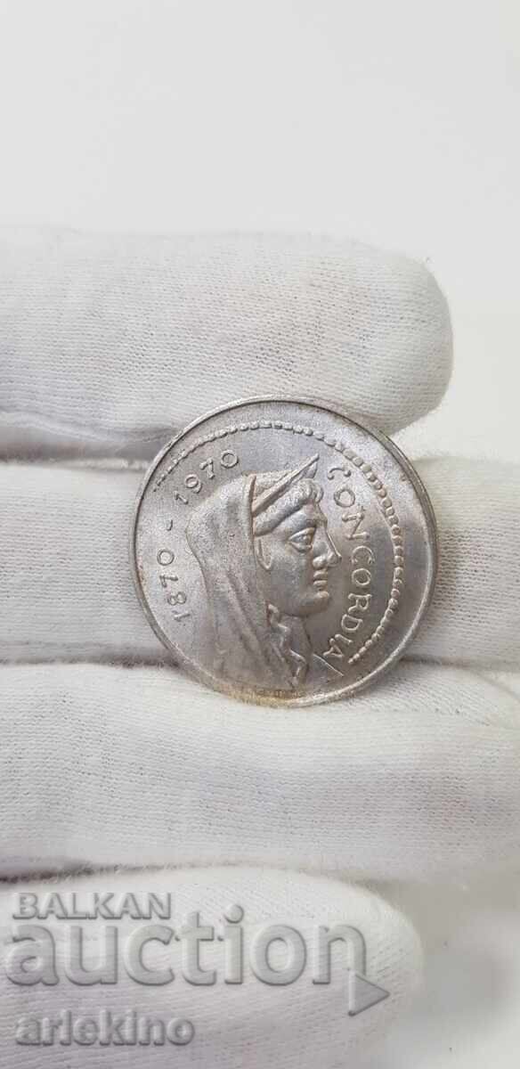 Beautiful silver coin 100 lira 1870 - 1970