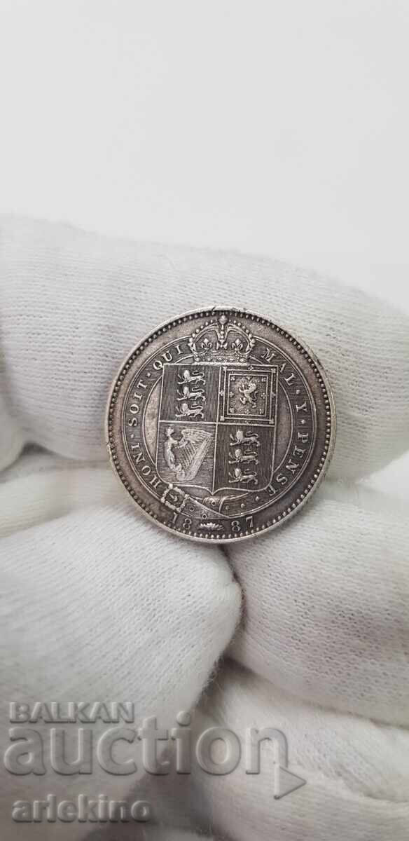 Rare silver coin 1 shilling 1887 England - Britain