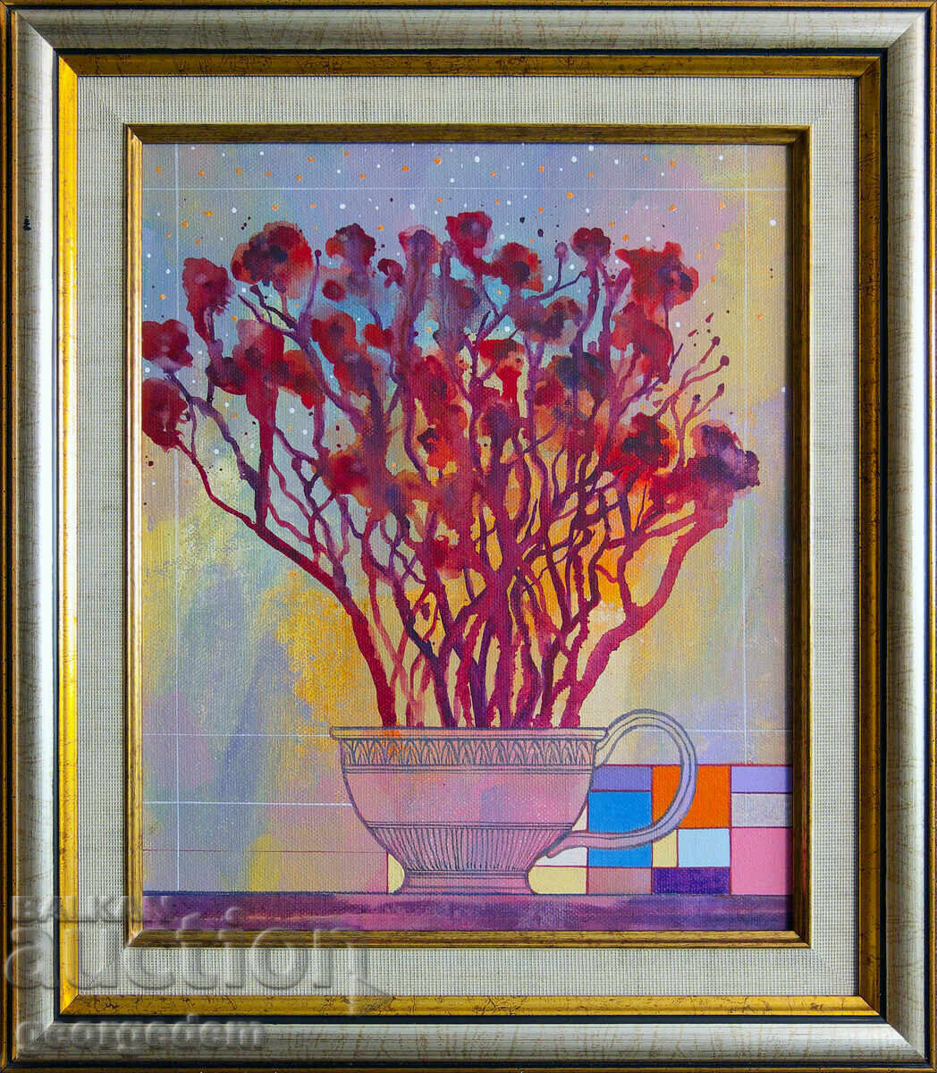 "A cup of red flowers" "A cup of red flowers"