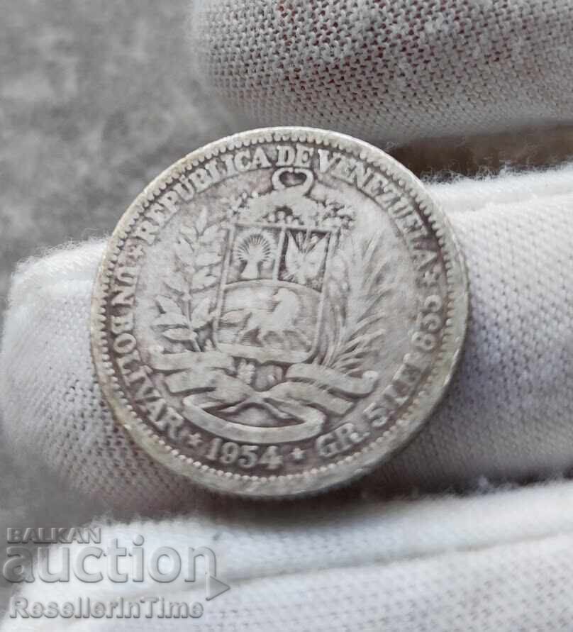 Silver coin 1 Bolívar 1954