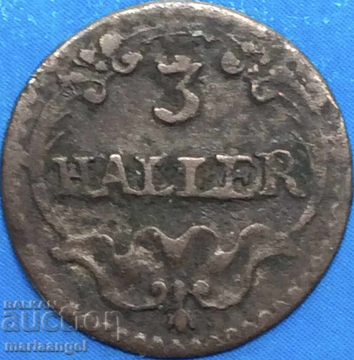 Switzerland 3 Halers 1827 - 1841 Canton Zurich Billon