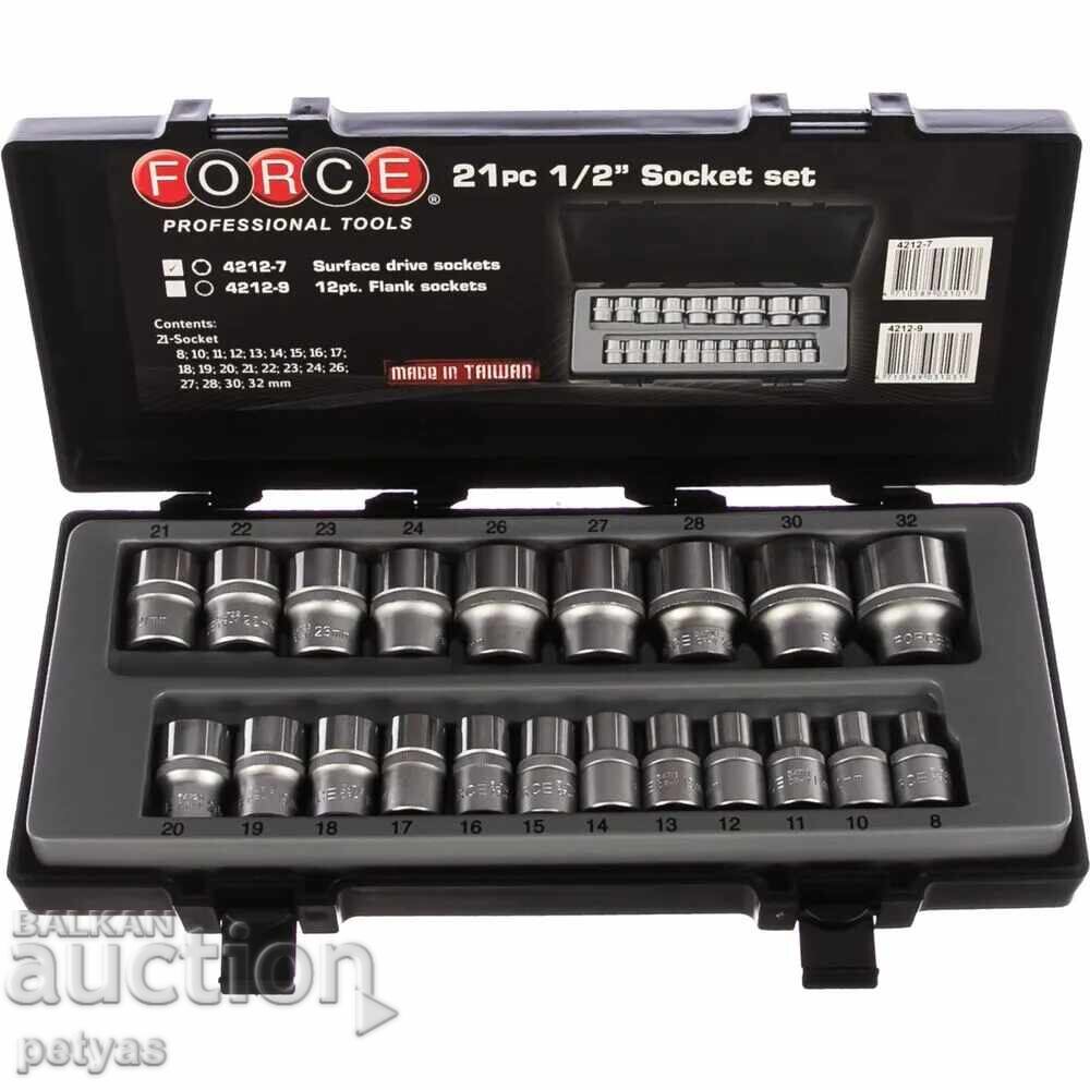 Set of short 6-sided sockets from 8 to 32mm 1/2 - 21 pieces