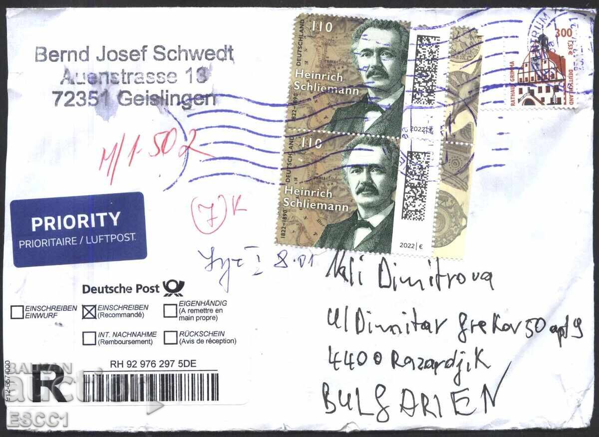 Travel envelope with Heinrich Schliemann stamp 2022 from Germany