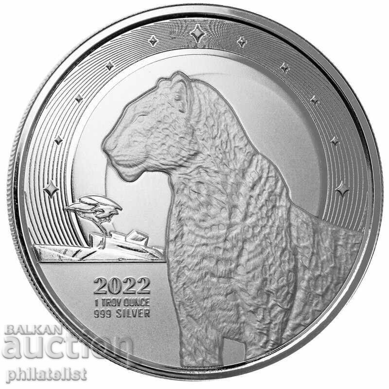 Гана 2022 - 5 седис – Леопард - 1 OZ ,  Сребърна монета BU