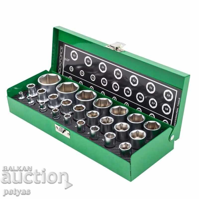 Socket set 25 pieces 1/4″&1/2″ (4-32mm) ROCKFORCE with price 47.50 BGN | € 24.29 Socket set 25 pieces 1/4″&1/2″ (4-32mm) ROCKFORCE with price 47.50 BGN | € 24.29