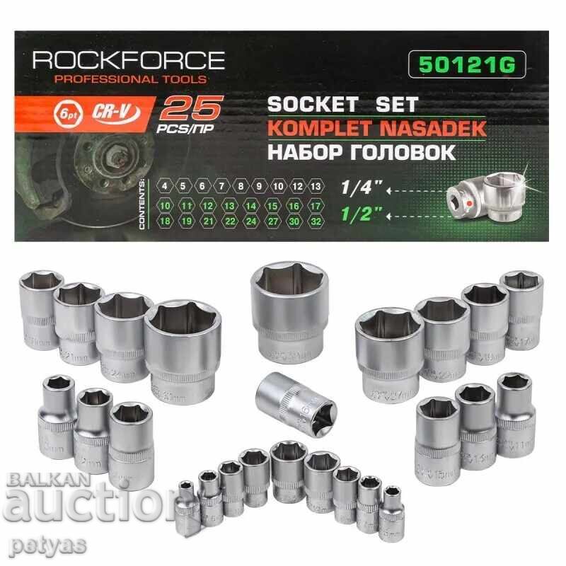 Socket set 25 pieces 1/4″&1/2″ (4-32mm) ROCKFORCE