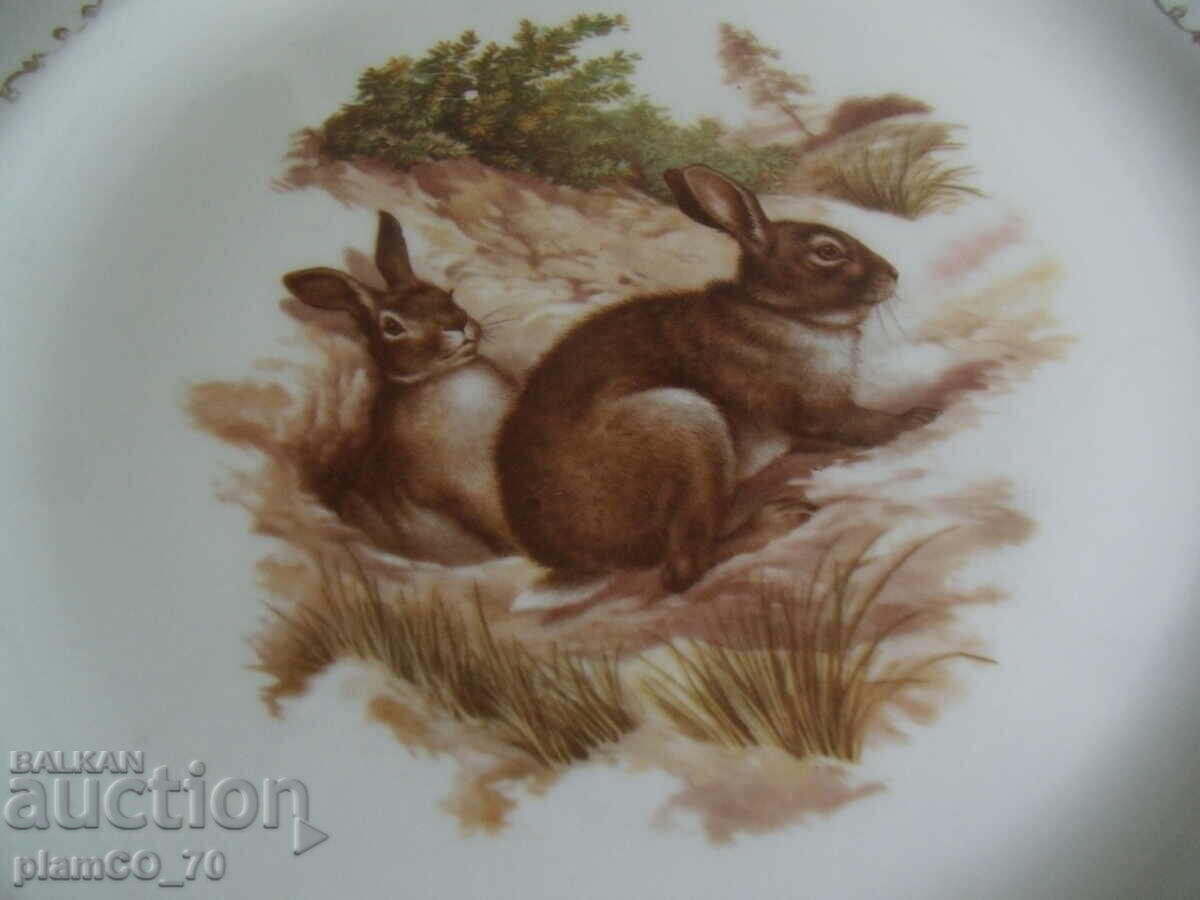 №*7823 old porcelain plate - illustration - rabbits with price 10.00 BGN | € 5.11