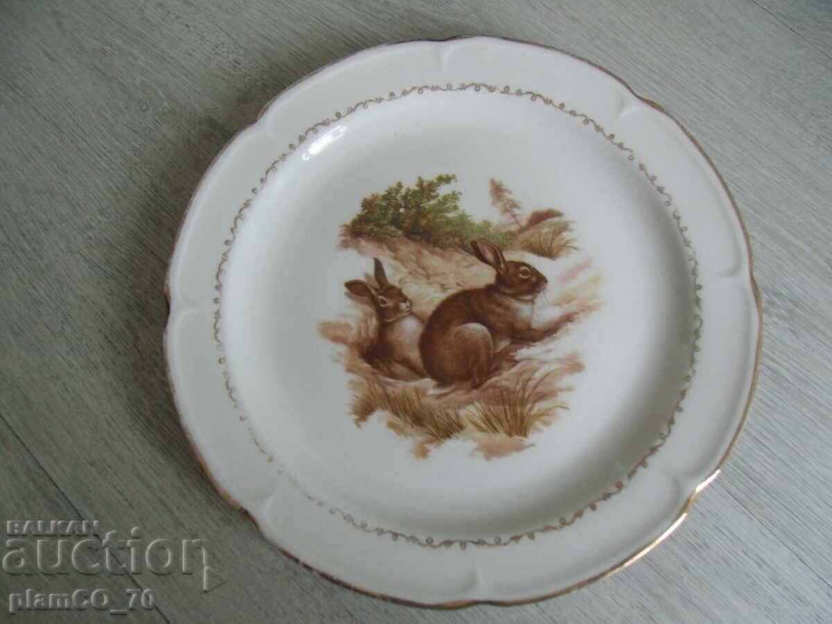 Auction  №*7823 old porcelain plate - illustration - rabbits