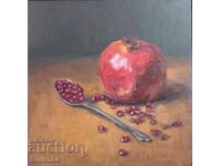 Painting, oil painting, pomegranate, still life