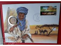 Niger-50 francs 1990 and postage stamp in a beautiful envelope