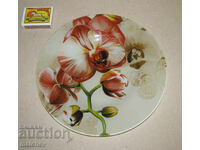 Glass plate 20 cm with photo decoration Orchid, preserved