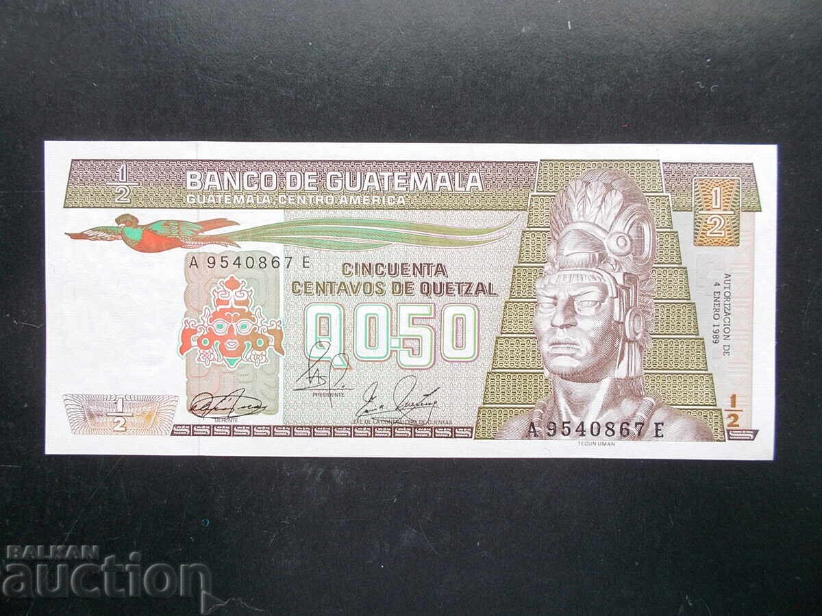 GUATEMALA, 1/2 quetzal, 1989, UNC