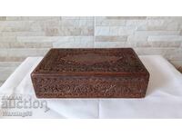 Old wooden jewelry box - wood carving