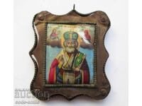 Old Russian painted icon St. Nicholas Tsarist Russia 19th century