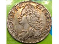 Marea Britanie 6 pence 1757 George II Patină de argint