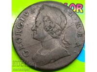 Great Britain 1/2 penny 1747 colony US George II bronze