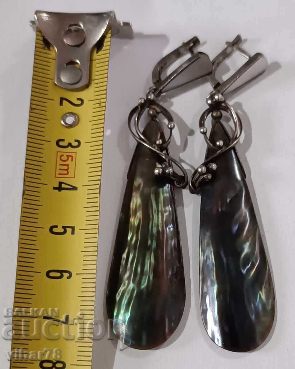 Auction Old silver earrings with mother-of-pearl Auction Old silver earrings with mother-of-pearl