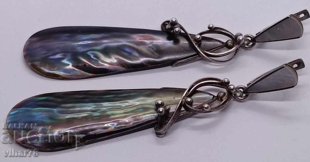 Old silver earrings with mother-of-pearl - 5 Old silver earrings with mother-of-pearl - 5