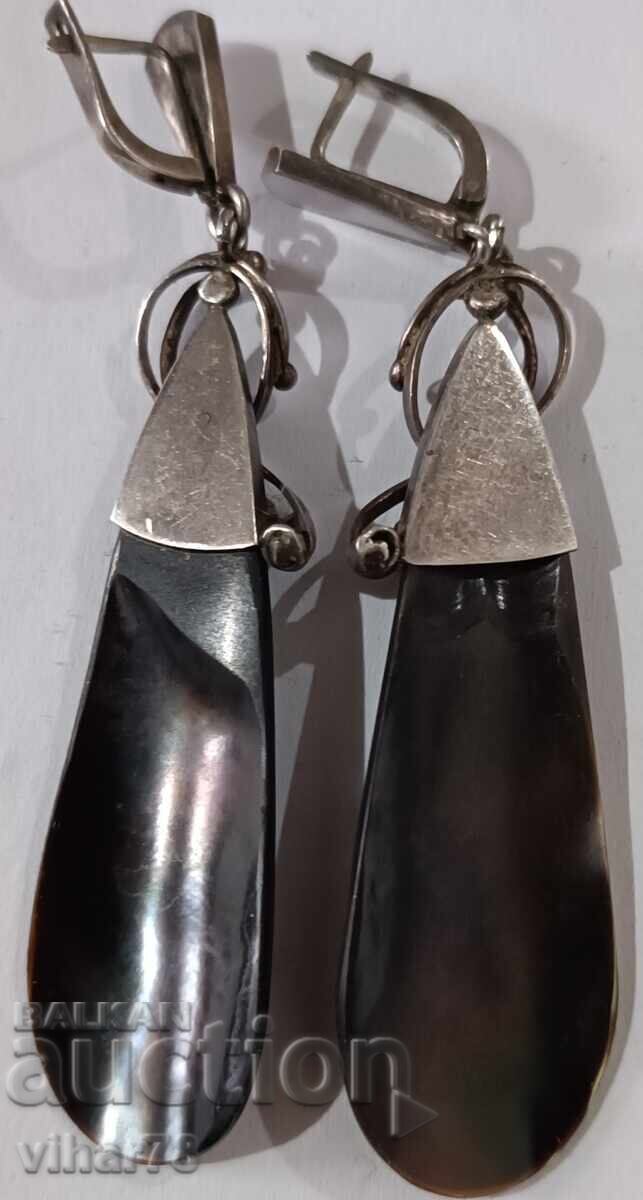 Old silver earrings with mother-of-pearl - 6 Old silver earrings with mother-of-pearl - 6
