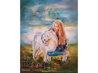 Artist, FRIENDS, painting 50/40, oil, canvas, signed