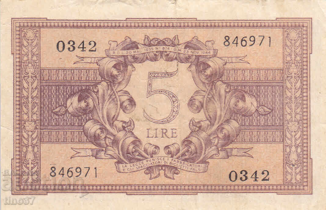 Auction  tino37- ITALY - 5 LIRES - 1944