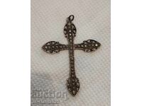 1920 Old silver pendant / cross with marcasite