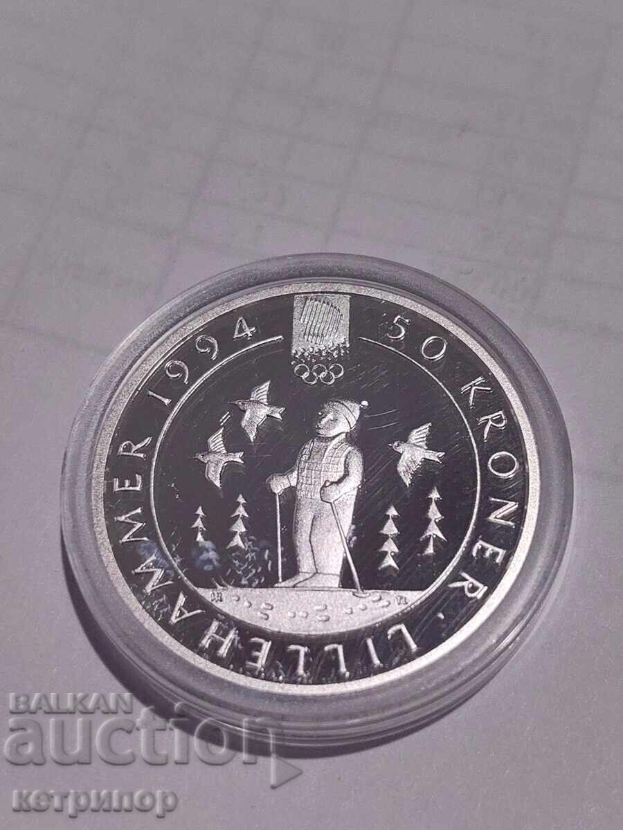 50 de coroane Norvegia 1991 argint. Dovada 50 de coroane Norvegia 1991 argint. Dovada