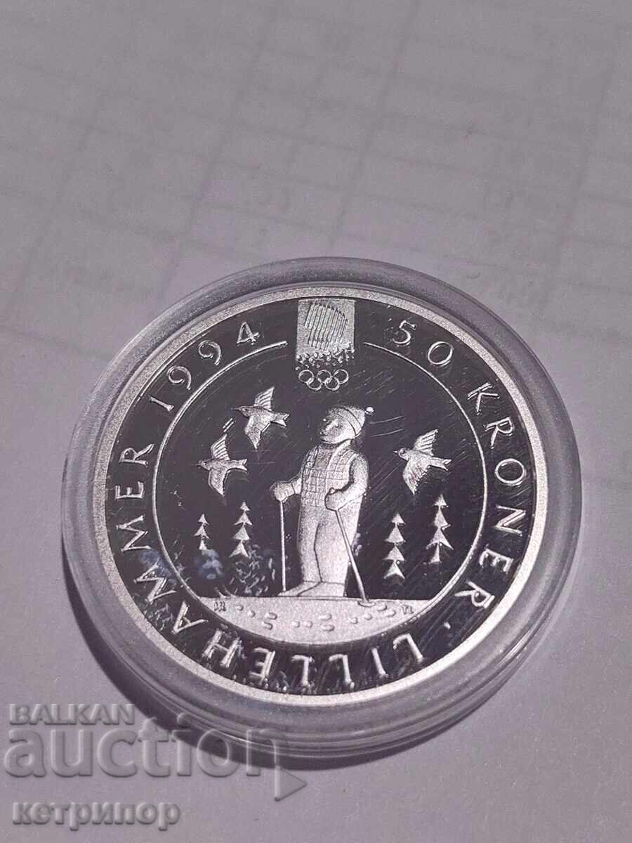 50 κορώνες Νορβηγία 1991 ασήμι. Απόδειξη