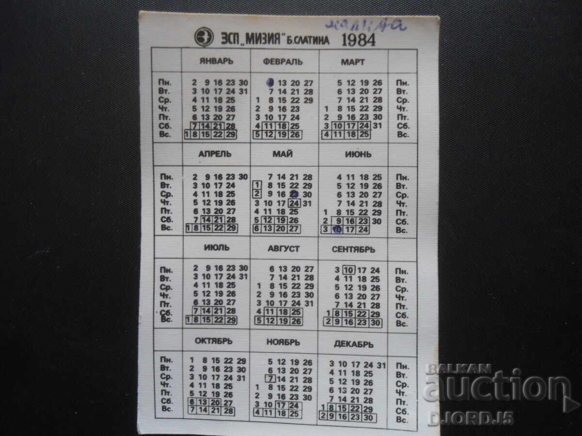 Calendar vechi, 1984