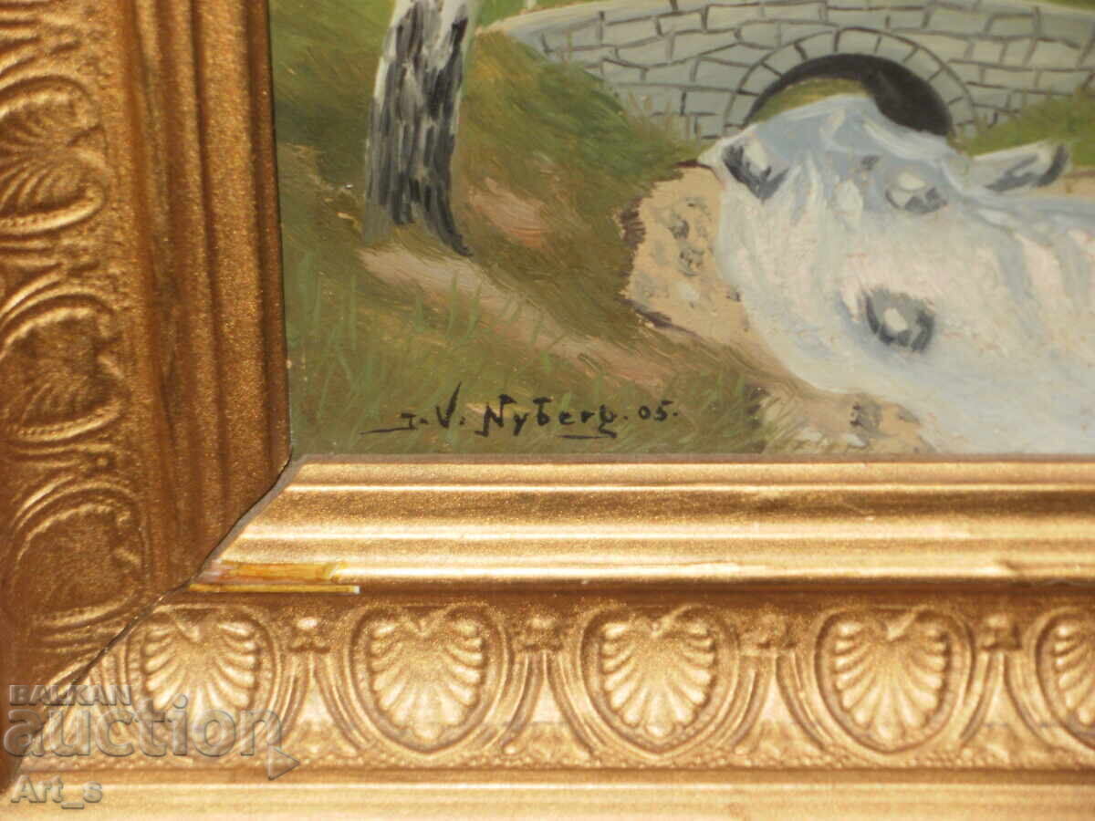 Δημοπρασία Παλιό ιμπρεσιονιστικό τοπίο λαδιού σε πλαίσιο από το 1905