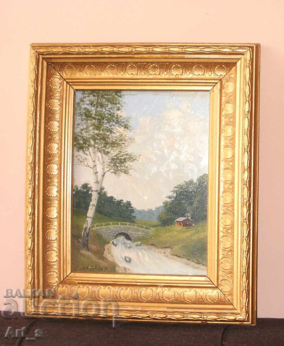 Παλιό ιμπρεσιονιστικό τοπίο λαδιού σε πλαίσιο από το 1905 - 6