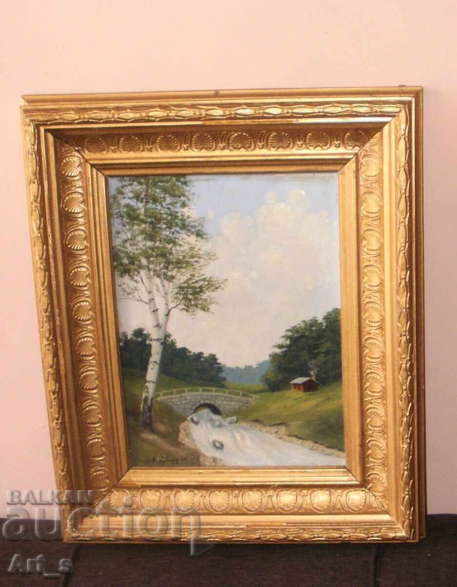 Παλιό ιμπρεσιονιστικό τοπίο λαδιού σε πλαίσιο από το 1905 - 7