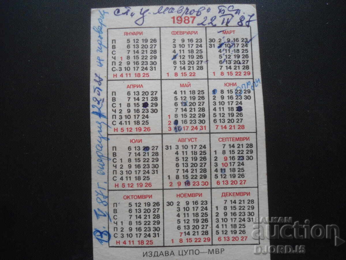 Old calendar, 1987 with price 1.00 BGN | € 0.51