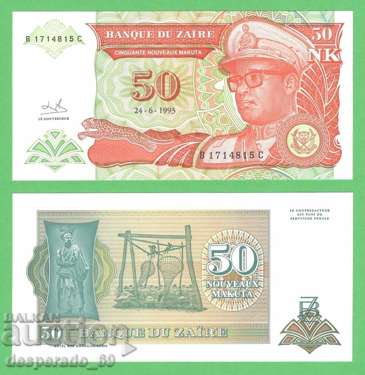 (¯`'•.¸ ZAIR 50 Makuta 1993 UNC ¸.•'´¯)