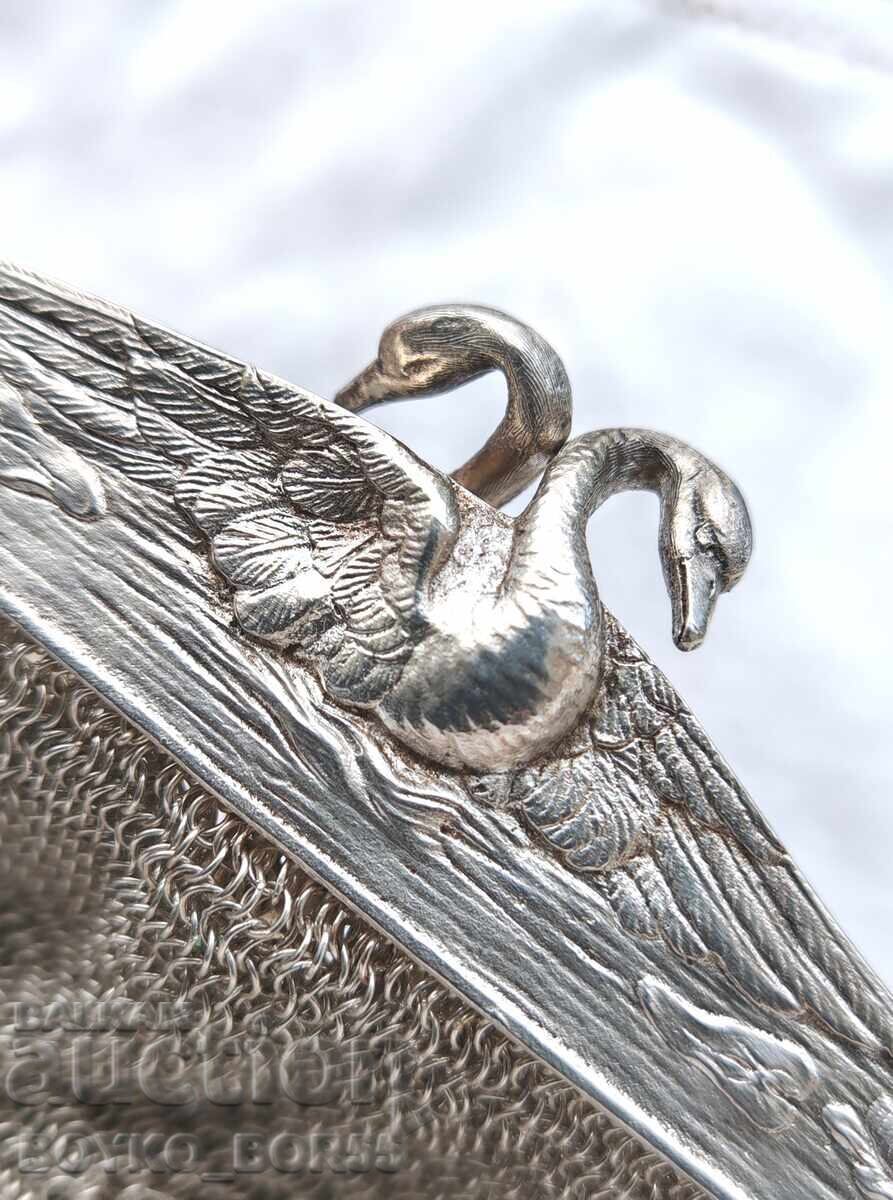 Старинна Италианска Сребърна Дамска Чантичка с Лебеди - 5 Старинна Италианска Сребърна Дамска Чантичка с Лебеди - 5