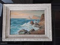 Seascape painting oil on fiberboard signed