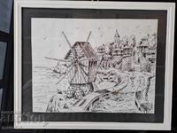 Landscape painting, ink, signed