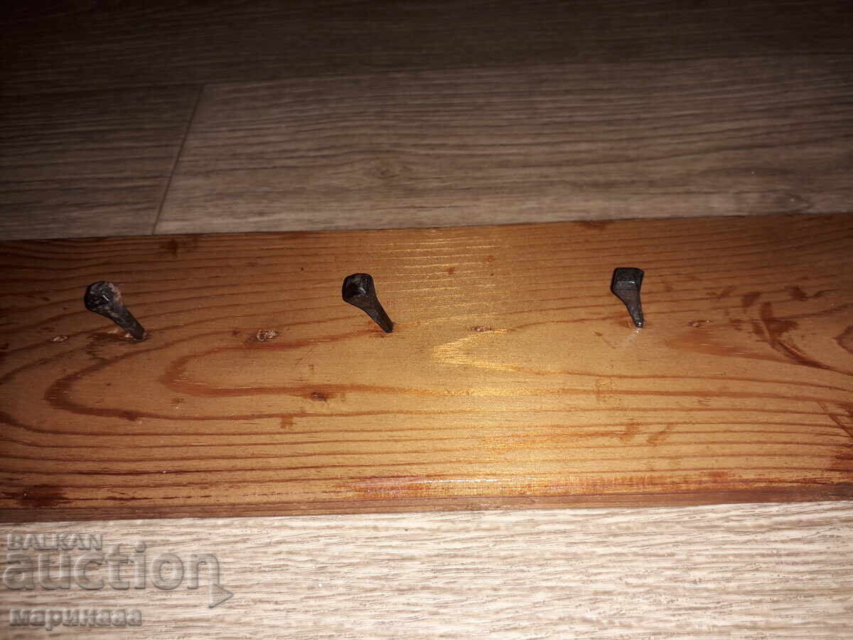 Auction OLD COAT HANGER. WOOD. NAILS, FORGED. IRON Auction OLD COAT HANGER. WOOD. NAILS, FORGED. IRON