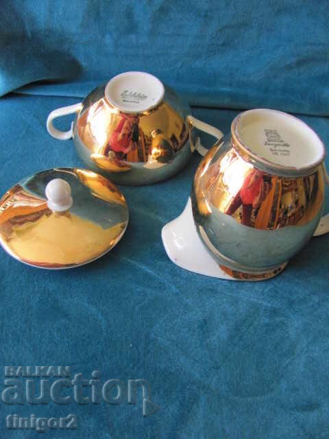 40s porcelain milk jug and sugar bowl, marking - 5