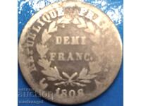 Napoleon 1/2 Franc 1808 France A - Paris Silver