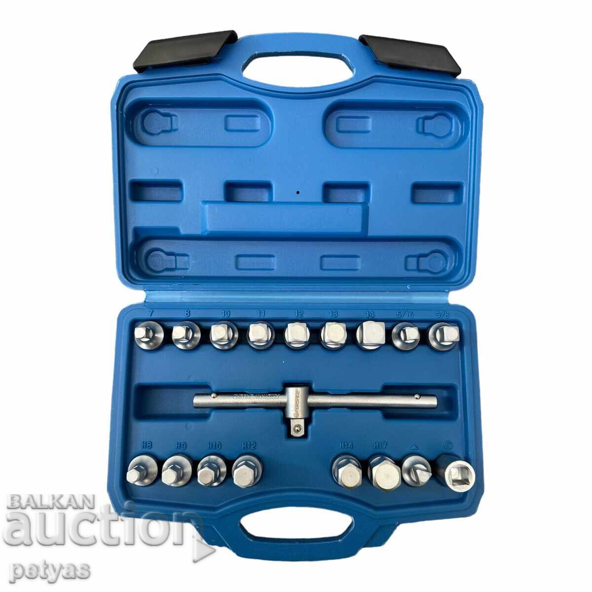 Universal 18-piece FORSA crankcase plug wrench set Universal 18-piece FORSA crankcase plug wrench set