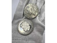 Two silver coins 100 leva 1937 + 5 leva 1974