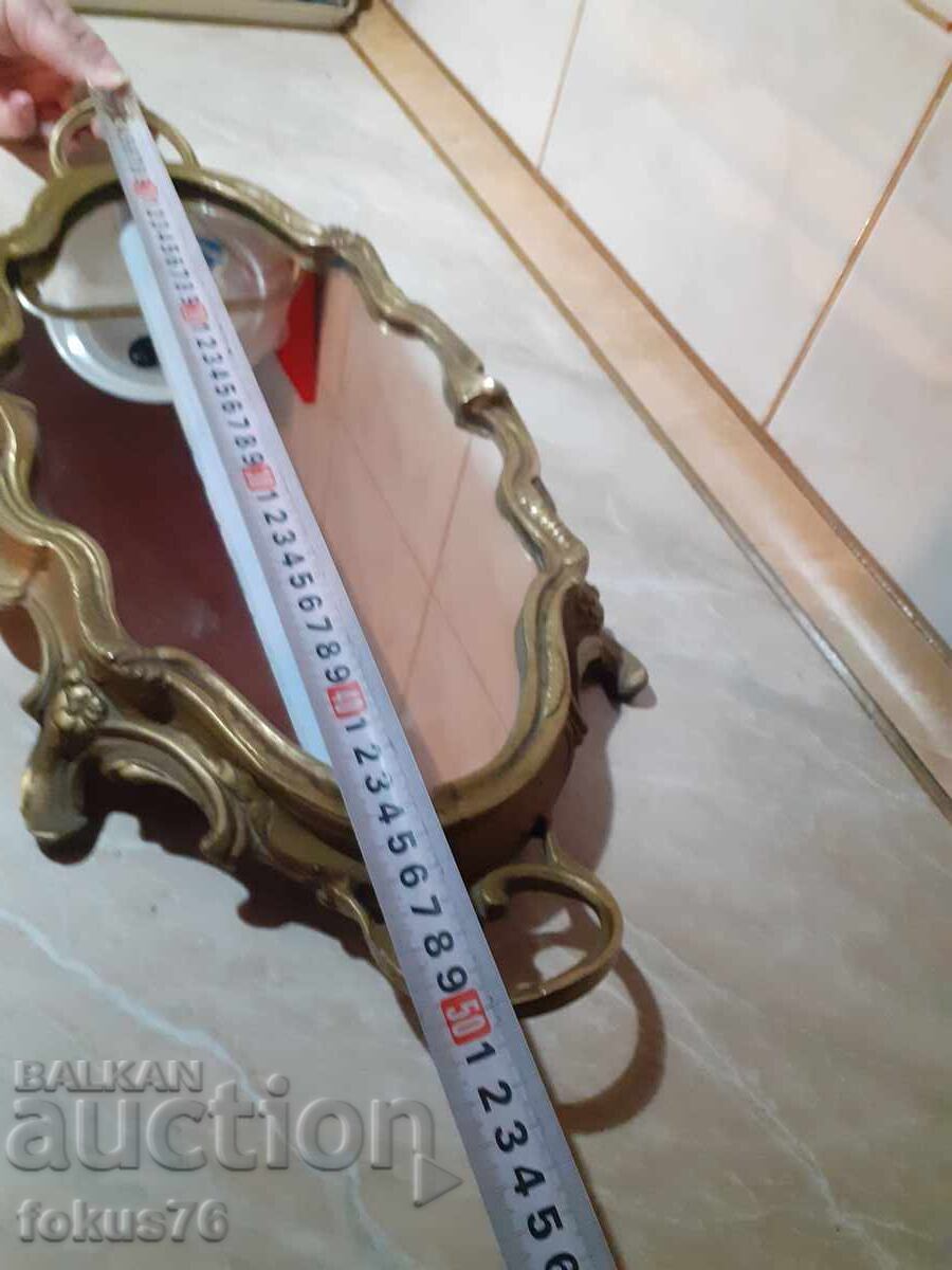 Стар голям масивен бароков поднос - бронз, огледало - 6 Стар голям масивен бароков поднос - бронз, огледало - 6