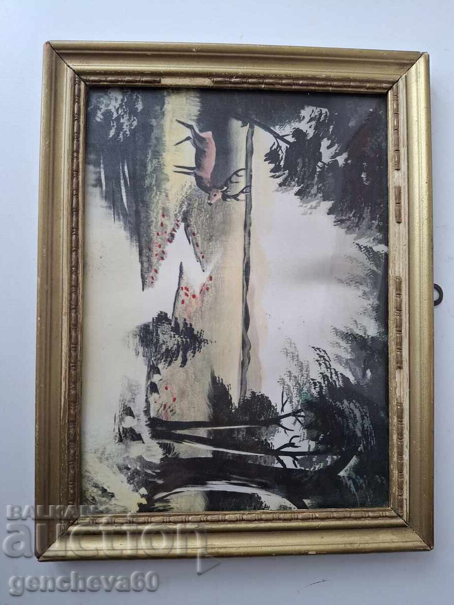 Tablou vechi, fotografie peisaj forestier, ramă, sticlă cu preț € 8.00 | 15.65 BGN