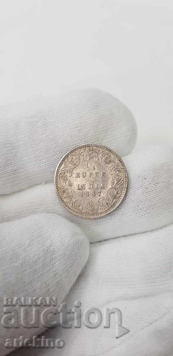 Rare silver coin 1/4 rupee 1887. India-England-Victoria with price 85.00 BGN | € 43.46 Rare silver coin 1/4 rupee 1887. India-England-Victoria with price 85.00 BGN | € 43.46