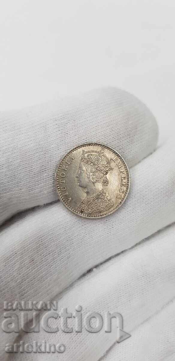 Auction Rare silver coin 1/4 rupee 1887. India-England-Victoria Auction Rare silver coin 1/4 rupee 1887. India-England-Victoria