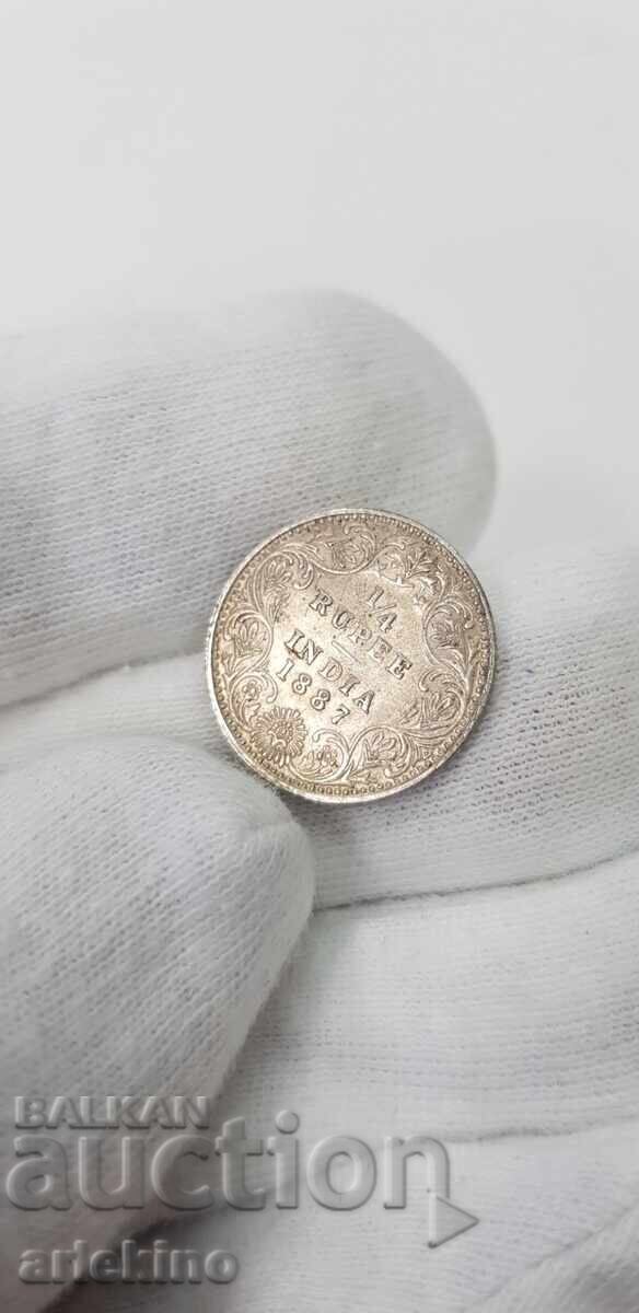 Rare silver coin 1/4 rupee 1887. India-England-Victoria - 5 Rare silver coin 1/4 rupee 1887. India-England-Victoria - 5