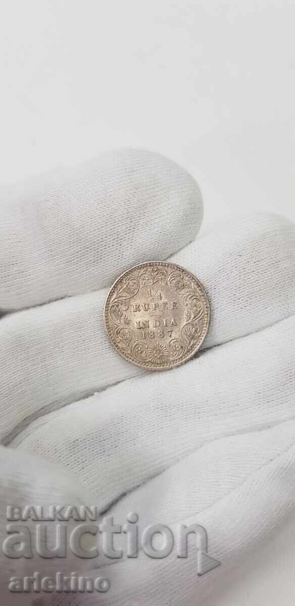 Rare silver coin 1/4 rupee 1887. India-England-Victoria - 6 Rare silver coin 1/4 rupee 1887. India-England-Victoria - 6