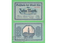 (¯`'•.¸GERMANY (Kiel) 10 Marks 1918 aUNC¸.•'´¯)