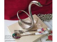 Silver-plated metal swan spoon